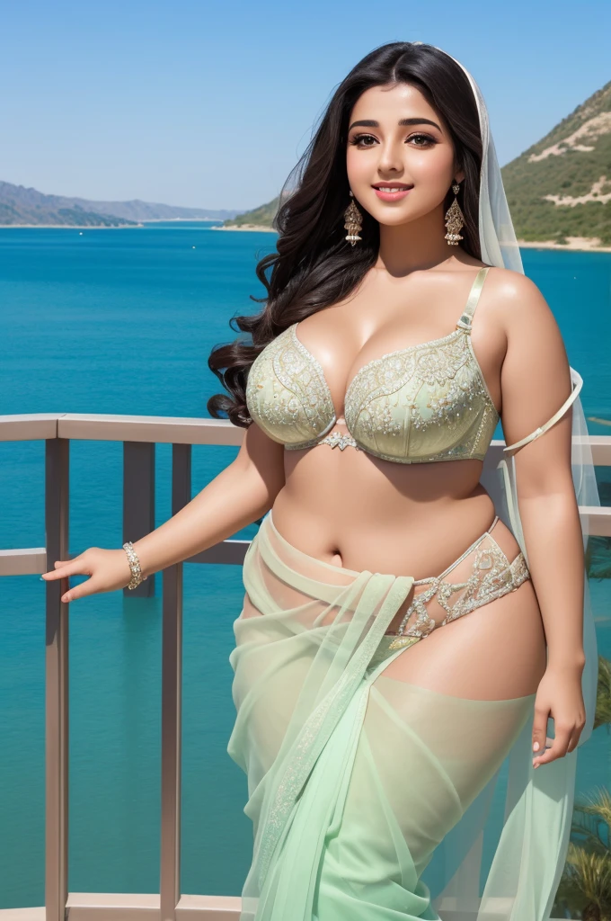 1 Heavenly beautiful and goddess beauty cute and sweet looking face Arabian woman in front of crystal lake view, Heavenly beautiful Overweight, Heavenly beautiful Extremely fat, Heavenly beautiful and attractive Chubby figure , Heavenly beautiful looking and eye catching luxury style saree and bra, reaching out, Heavenly beautiful Arabian woman, 16k, High resolution, masterpiece, highest quality, fine skin, outside view, Realistic Photograph, close up figure view, Heavenly beautiful smile face