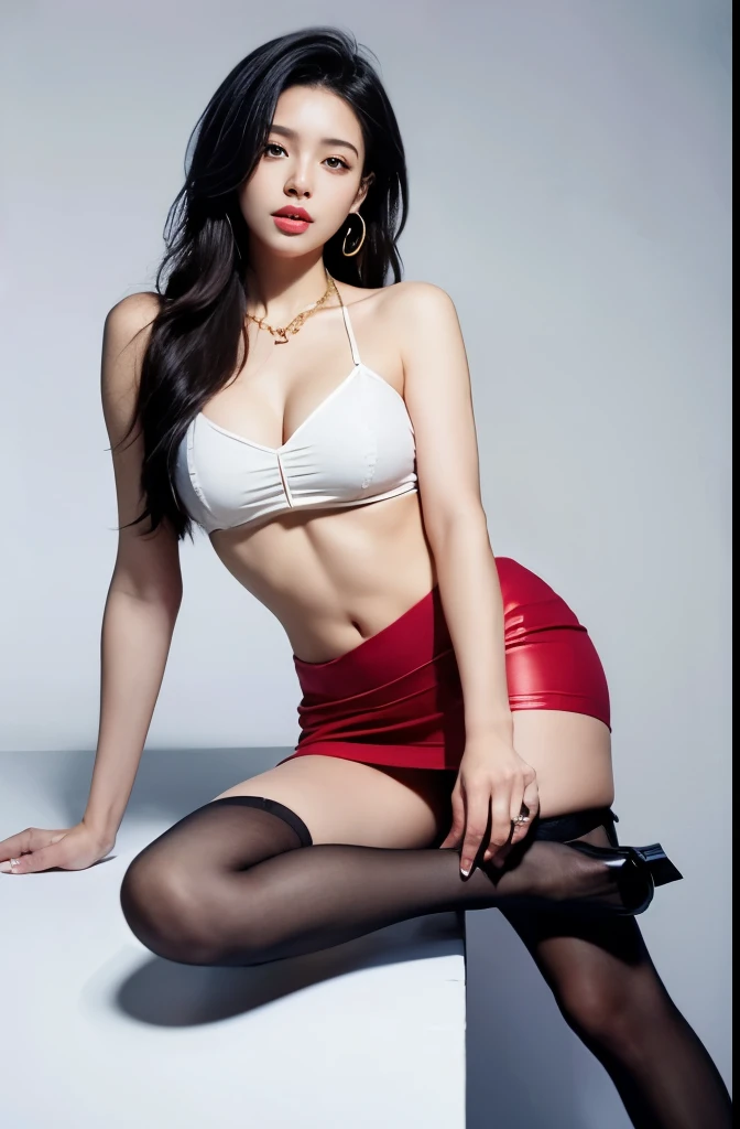 (masterpiece:1.3), (8 thousand, realistic, RAW photos, best quality: 1.4), (1 woman),(sheer silk blouse), (short skirt), (양쪽 다리와 양쪽 발에 realistic 팬티 스타킹), (Stockings on both legs), (Wearing red high heels on both feet with stockings), (full body shot), (standing), (Beautiful makeover), (very beautiful body) , (Realistic and very beautiful face), (long eyelashes), (double eyelid), (Realistic, delicate and very beautiful eyes), (big bust) , (Strong body through exercise), (beautiful abs), (Beautiful heaps), (tall), (such a beautiful body), (black hair. parted, long hair:1.3), (아름다운 parted스타일), (realistic and beautiful skin), (absurd), (attractive), (ultra high resolution), (extremely realistic), (very detailed), (golden ratio), (Two long, realistic and beautiful legs), (realistic 팔), (necklace), (earring),(beautiful nails manicure), (So beautiful and sexy), (perfect secretary look)