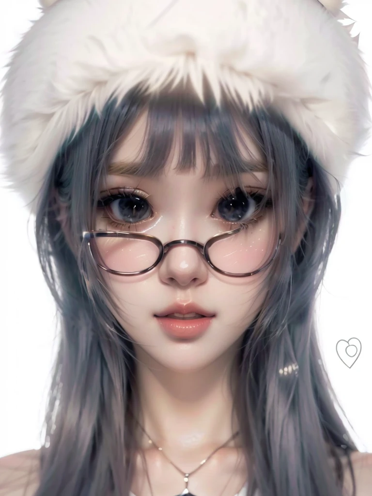 anime girl with glasses, white hat and necklace., Kawaii realistic portrait, anime style semi-realista, anime realism style, realistic anime art style, guweiz style artwork, realistic anime art style, 🤤 girl portrait, semi realistic anime, anime vibes, digital anime illustration, guweiz, anime style, soft anime illustration, retrato de anime style, voluminous lips, big mouth, furry white russian hat