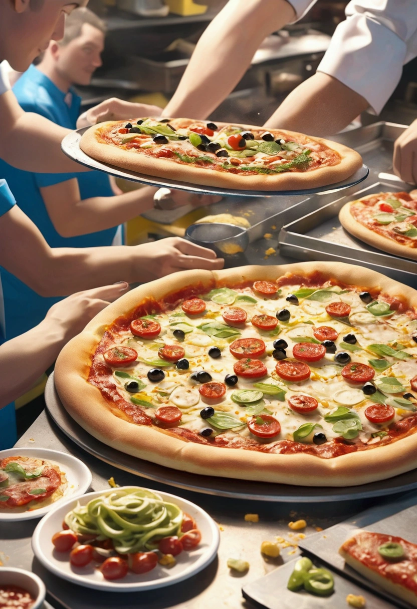 SpongeBob,Domino's Pizza workers making pizza