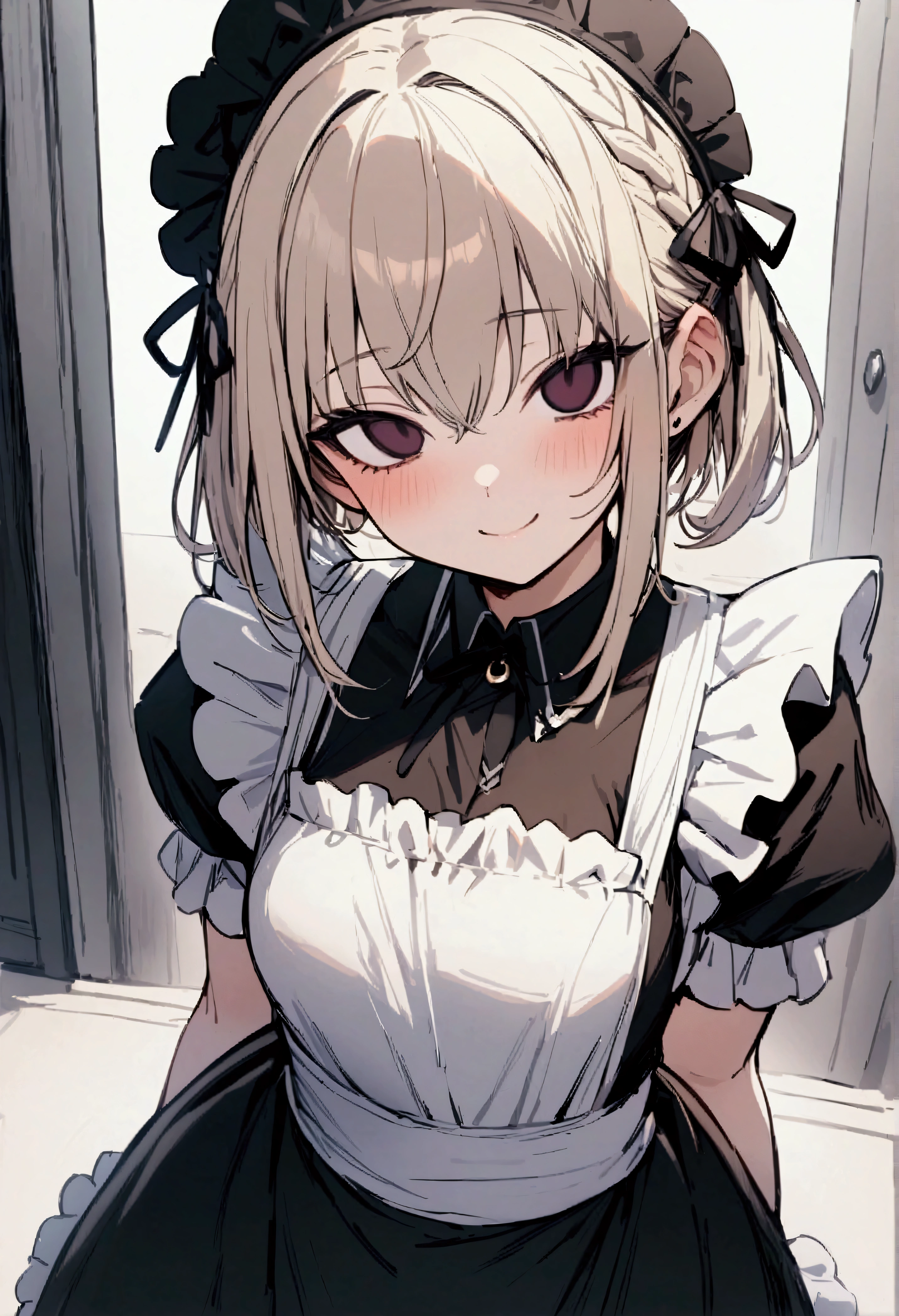 masterpiece, best quality, 1girl, empty eyes, utsurome, maid, smile