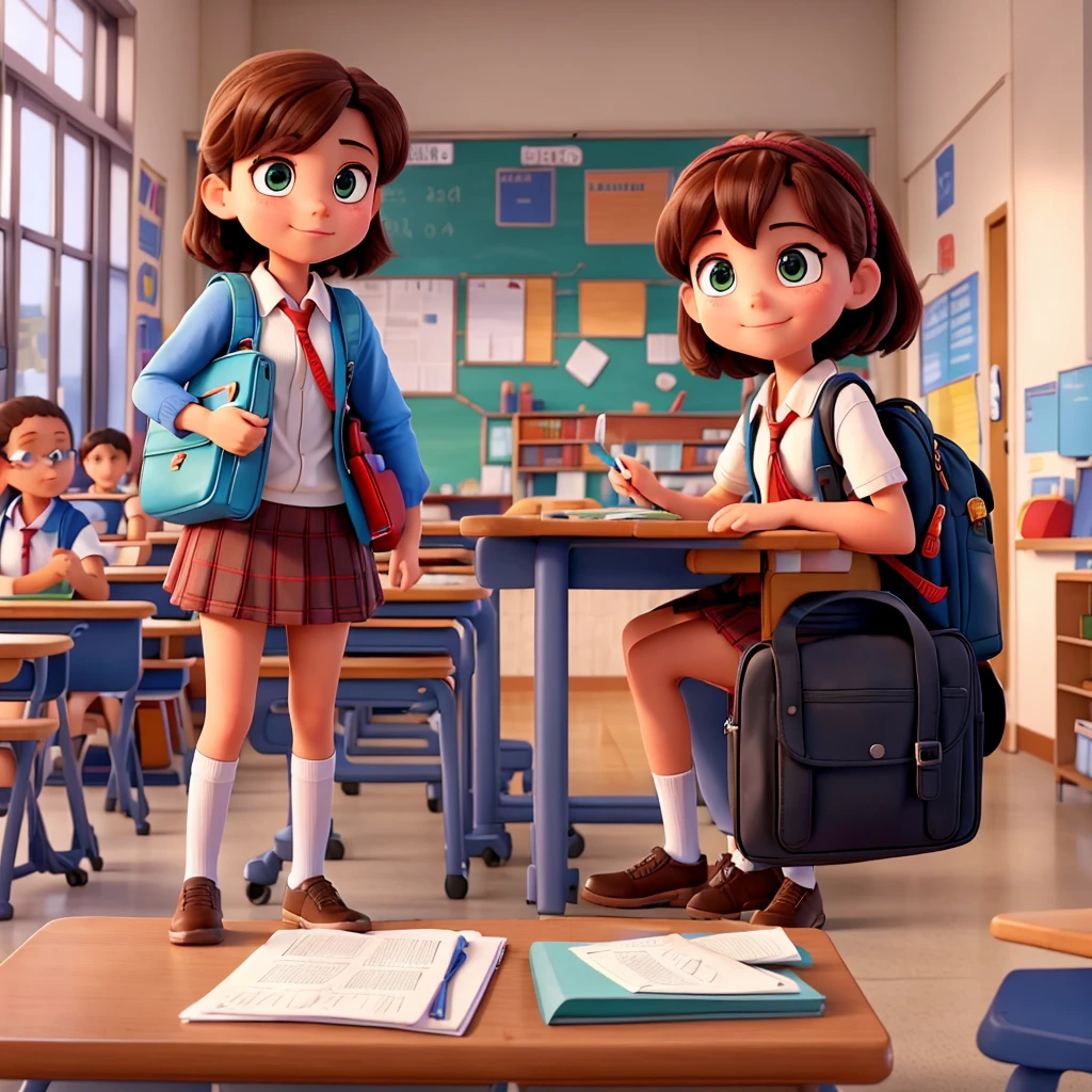 I need a school bag in the background of school table which is put in a table