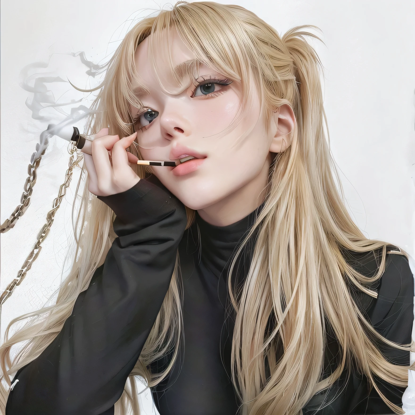 blond haired girl with long hair sitting on the floor talking on a cell phone, misa amane *, ( ( misa amane # ) ), misa amane, anime girl cosplay, anime girl wearing a black dress, anime character; full body art, of blackpink, rena nounen style 3/4 ROSE OF BLACKPINK BLACKPINK ROSE OF BLACKPINK ROSE