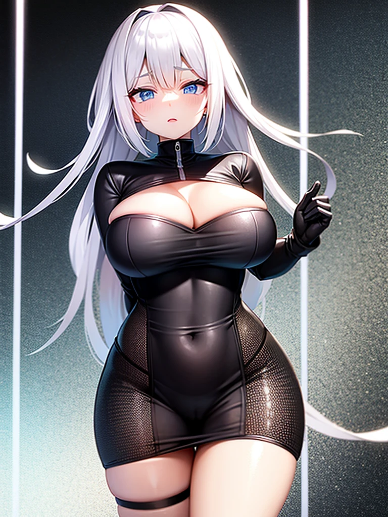 white hair girl, long and straight, blue eyes, clear skin, With big breasts, perverted hentai situation 