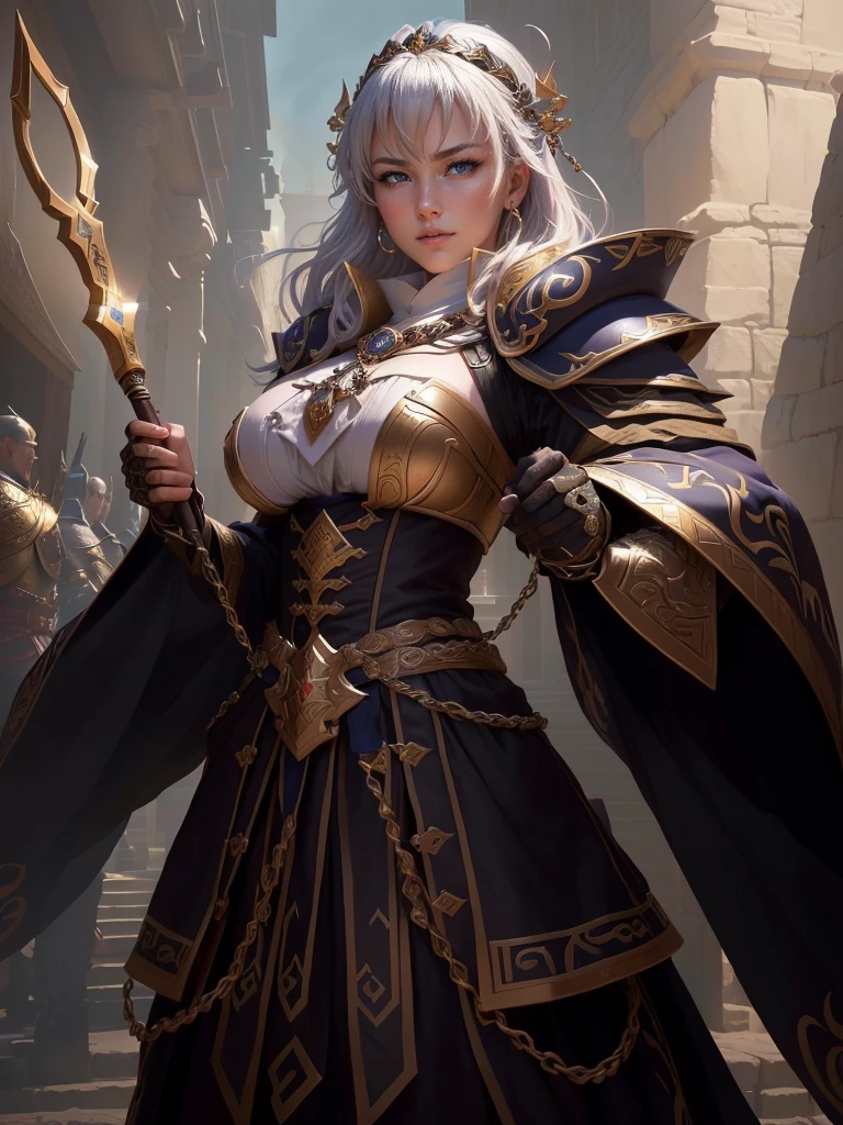 a close up of a man in a costume holding a chain, smirking male bard, picture of a male cleric, rogue bard, inspired by Fan Kuan, inspired by Li Kan, an epic majestical degen trader, inspired by Huang Ding, arsen lupin as a paladin, inspired by Cao Zhibai, bian lian, inspired by Huang Shen, Highly detailed CG unit 8k wallpaper, masterpiece, High resolution, highest quality, highest quality real texture skin, Super Real, Digital Painting, Best image quality, 最High resolution, 8k, (((Highly detailed eyes and face, Beautiful eyes every detail))), disproportionate breasts, huge breasts, sagging breasts, gigantic breasts,