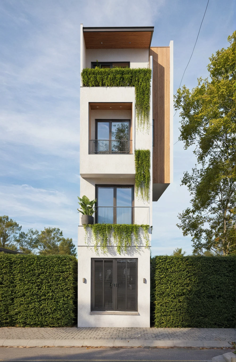 photo brute,head of'artwork, high quality, best quality, Authentique, Great detail,
Outside, En plein air, style de maison moderne dans la rue, glass windows, grille, wooden ceiling,
road,pavement, trees, sky, nuvens, (day light:1.1)