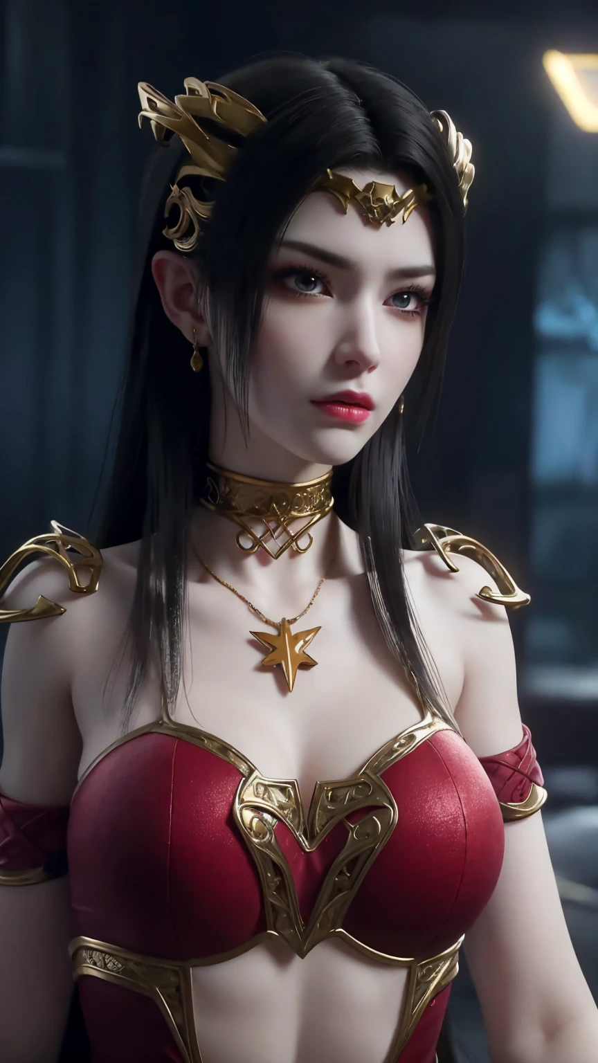 （lifelike， high - resolution）， 1 girl with a perfect body， Super fine face and eyes，long hair， big boob，Expose cleavage5, lightning, hyper-realistic graphics, most realistic graphics, 1 girl, alone, solo, Extremely sharp.