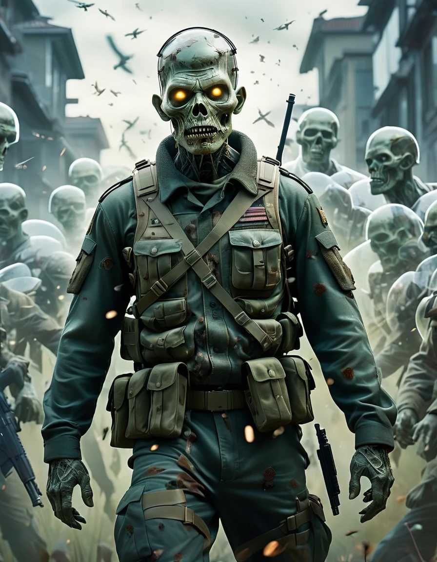 A dark scenery, A portrait of an colonial marine rising above a futuristic battlefield, mud covers the Moss camouflage uniform and light protective gear, fearful facial expression, smoke and dust