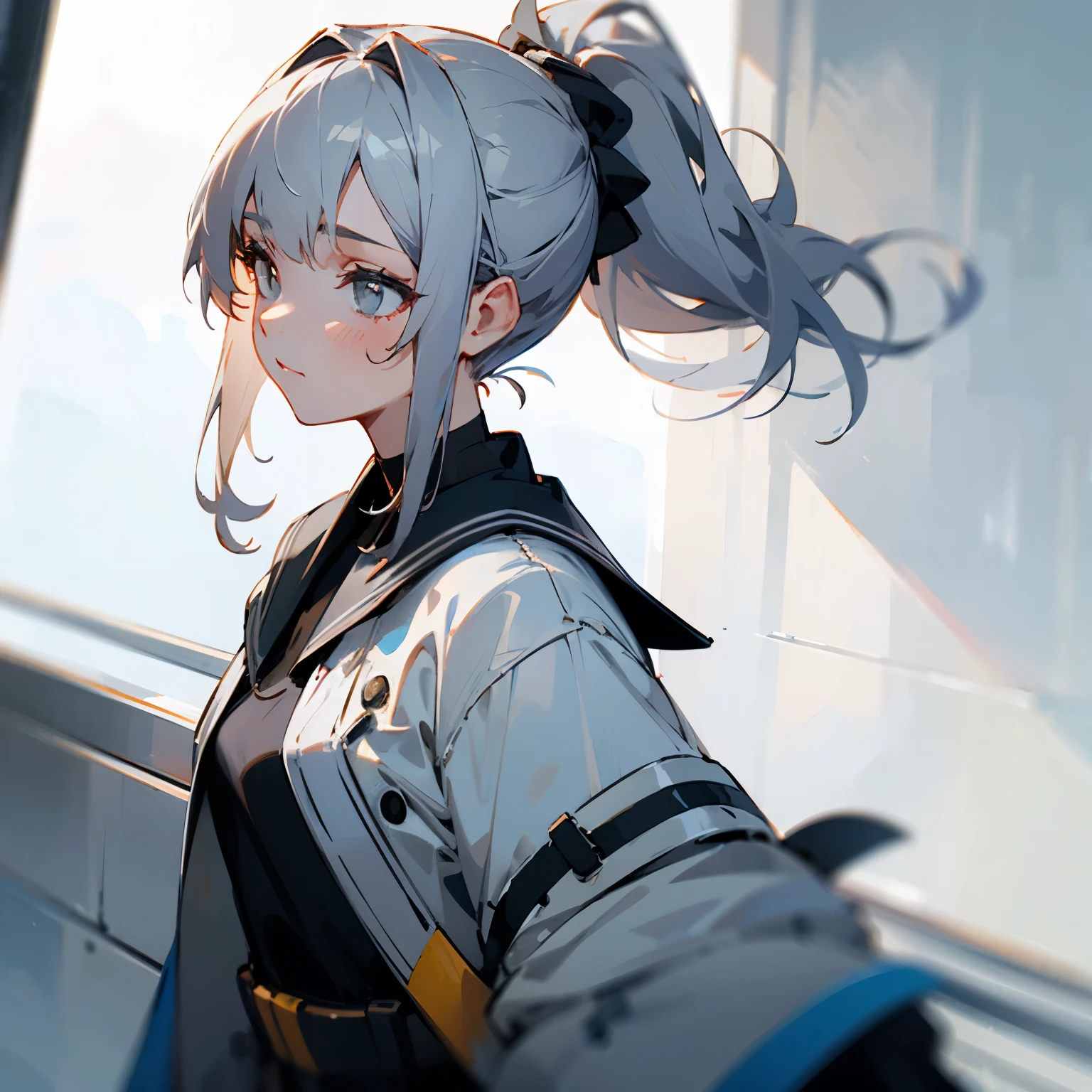 gray hair, ponytail, pretty girl,