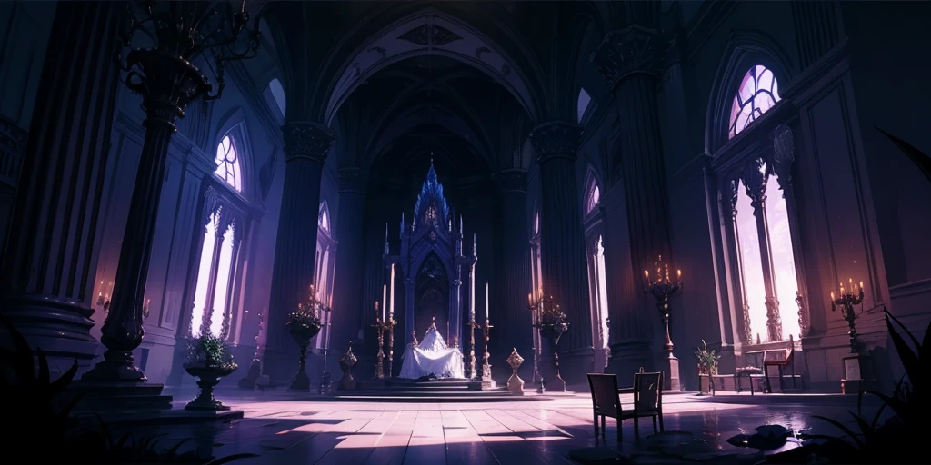 Equirectangular 360-degree panorama view photo with left and right ends seamlessly connected. first person, ((darkness)), fantasy, Demon Lord's Room, Throne, purple