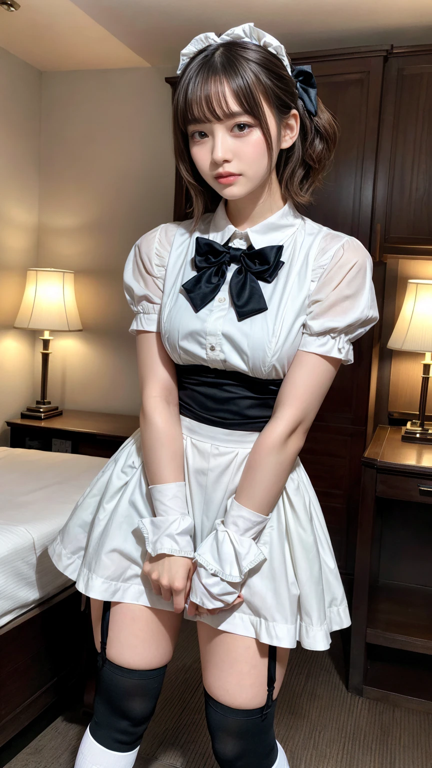 masterpiece, Highest quality, High resolution, 18+ Adult content, Sensual, Intimate, Emotional, Passionate, romantic, sweet, Adorable, Innocent, Pure, Fascinating, Fascinating, attractive, Mysterious, Fascinating, Fascinating, Immersive, Fascinating, dream-like, Surreal, Imaginative, Whimsical, artistic, Avant-garde, timeless, elegant, Sophisticated, chic, Sophisticated, Individuality, original, Fascinating,((Maid clothes:1.3))、Raise your arms to show your sides、Turn your ass towards me