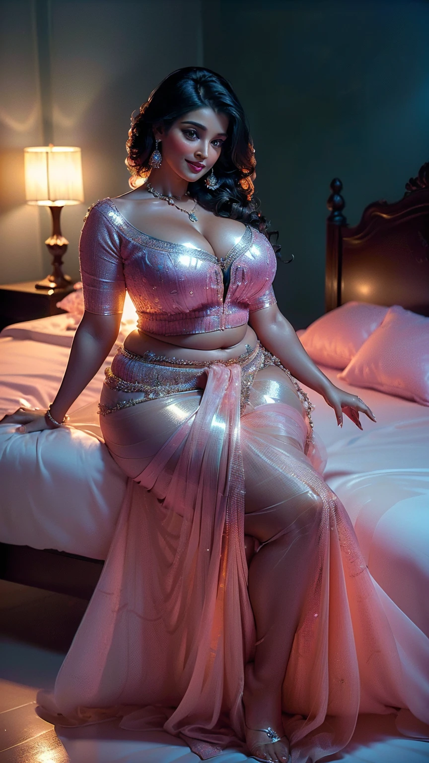 ((Full body, curvy figure))((transparent dress)) Sahara desert, , spreading legs wide open, ((Indian milf, indian woman, milf)), (((ultra realistic))) Photo, masterpiece, top quality, (pale skin), (Ultra detailed face and eyes:1.2), 1 girl, Adult, ((in one size too small saree)), strapless saree blouse, ((very heavy eye makeup, pink mascara)), ((fake detailed lips)), ((shiny wavy hair)), ((Stylish hairstyle)) , (({Enormous|Gigantic|Big|Huge|Mega|Fake} pushed-up breasts)), (very slim waist). ((very huge cleavage)), photoshoot, (Soft) Lighting, (The play of light and shadows), depth of field, bokeh, (special attention to skin detail: 1.2), (special attention to enormous breast size: 1.2), (((special attention to extra tight clothing size: 1.2))), Detailed texture, skin pores, oily skin. (Erotic atmosphere of the frame.), UDR, ((Film grain)), ((rays)), (Glare), ((full body, sexy legs)) , ultra detialed, ((oily skin, oily body, shiny skin))(( standing, hands behind head, curvy figure, erotic poses, erotica, erotic smile, )) blue saree , ((stepping on bed, one leg on bed))