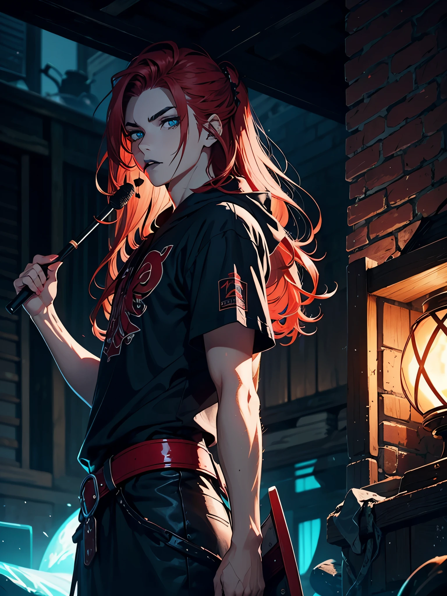 Hot. Black Lipstick. With mohnblume. More anime. 2d. Glow. Red hair. More anime. male. Long hair. long red hair. boy, vikings. red hair. blue eyes. 火. 