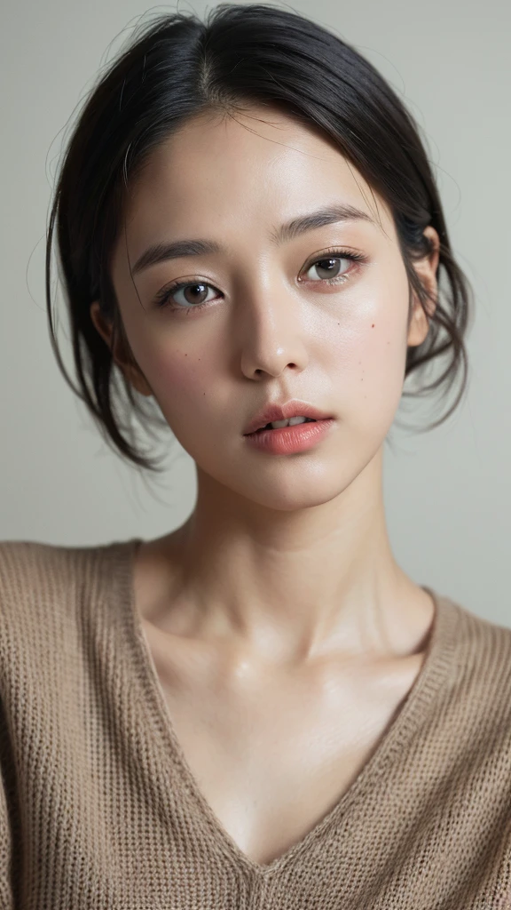 (masterpiece:1.3), (8k, photorealistic, RAW photo, best quality: 1.4), (1girl), beautiful face, (realistic face), (black hair, short hair:1.3), beautiful hairstyle, realistic eyes, beautiful detailed eyes, (realistic skin), beautiful skin, (sweater), absurdres, attractive, ultra high res, ultra realistic, highly detailed, golden ratio