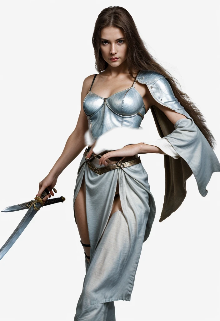 holding a sword in her right hand