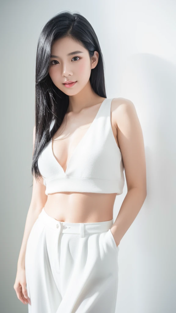 Full body, precise proportions, Chinese model, 18 years old Chinese girl, slim model lying on the side of bed, single, petite, hair fluttering in the wind, tulle, long legs, slightly open feet, buttocks, blush, shyness, collarbone, abs, double weave, chinese woman, beautiful and delicate face, fair skin, real skin, (detail face), goose egg face, pores, super high resolution, 8k, parameters Best quality, masterpiece, super high resolution, (Realistic 2.0), More details, detailed skin, white panties, brunette straight hair, beautiful eyes, asian girl, slim, fashion, cosplay girl, girlfriend, beautiful, beautiful, flowers, studio lighting