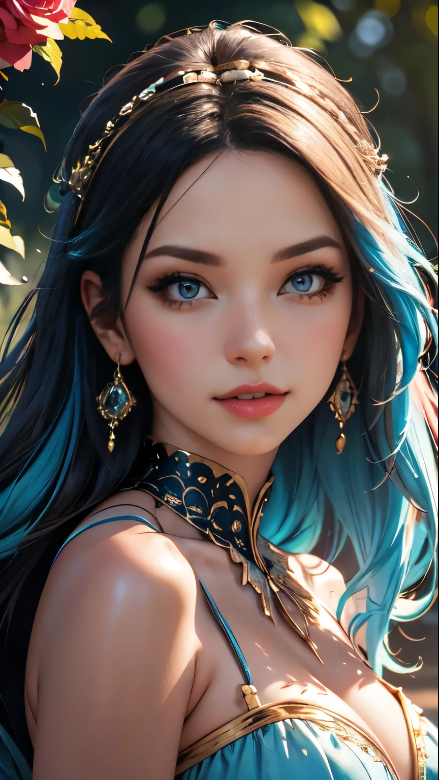 work of art, CRU, linda arte, professional artist, 8k, art style by shaman240, very highly detailed face, very detailed hair, 1womanl, perfectly dCRUn body, beautiful face, long hair, hair light blue , very detailed blue eyes , rosy cheeks, intricate details on the eyes, playful smile, looking directly at the viewer , in love with the spectator'expression, lipstick, wearing stripper clothes, thigh boots, Pole dance no palco, Strip club scene, too close to the face,