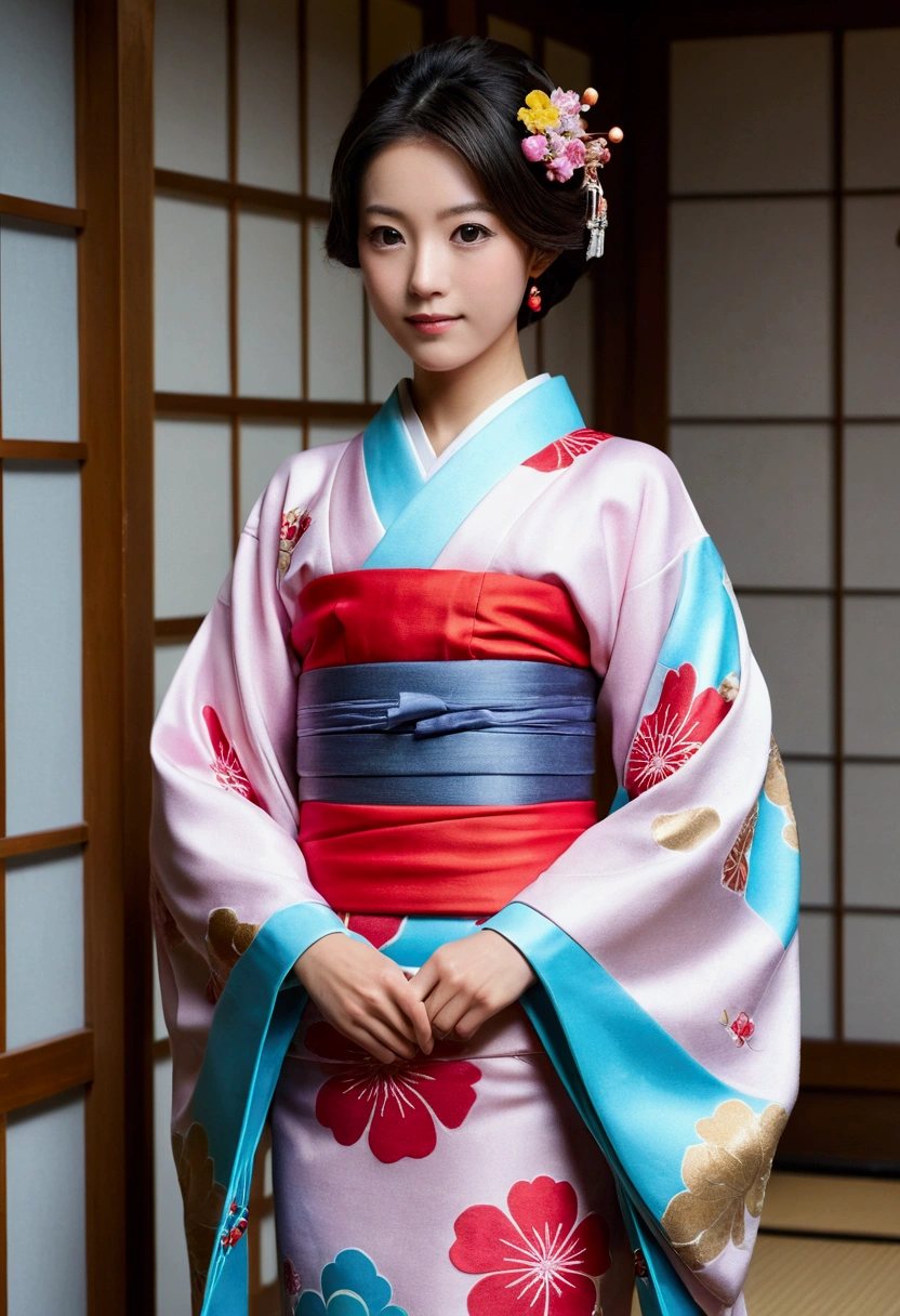 masterpiece, Highest quality, Very detailedな:1.3), Perfect composition, 4K, (Very detailed, Very detailed), Soft lighting, to be born, High resolution, 8k Texture, Extremely detailed, Very detailedな肌の質感, magnificent details, High Sharpness, 1 girl, , (skinny), 20 beautiful women wearing colorful and elegant furisode