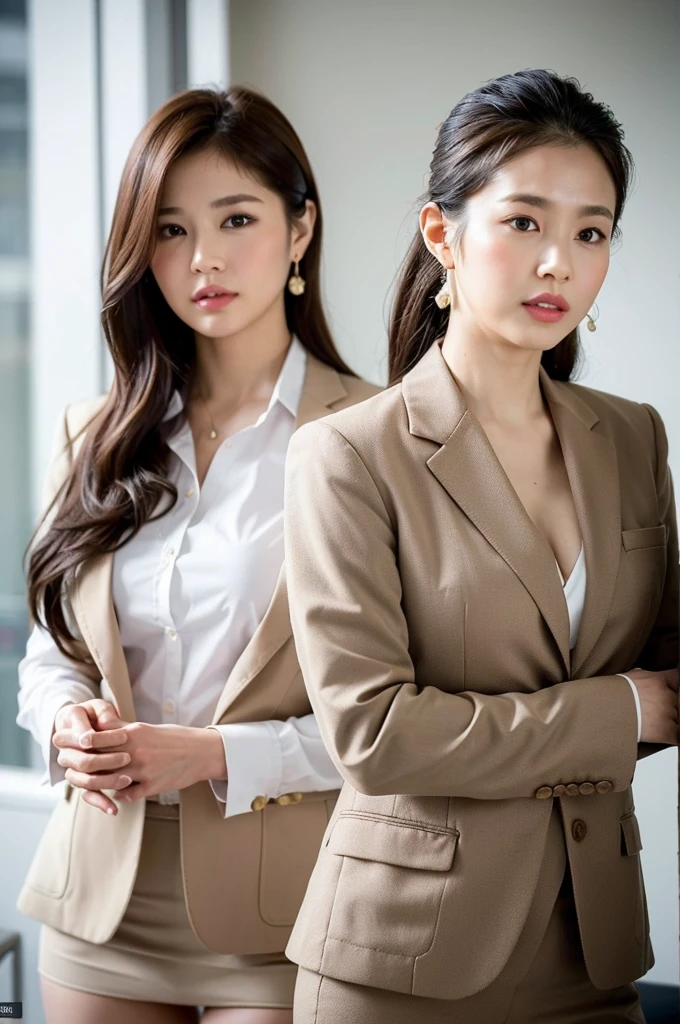 8k、High resolution、masterpiece、Realistic、In detail、Fine texture、Mature Young,ponytail,Office Clothes,Age 35,Erotic style,So cute,whole body,Perfect face with soft skin,Gorgeous long brown hair,8k resolution,Ultra-realistic,Super detailed,high quality,Erotic beautiful immature woman in fashionable clothes,(Look at the viewers)