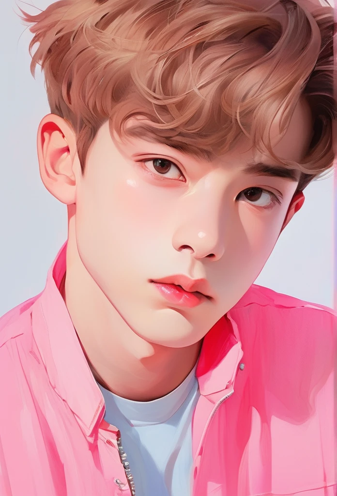 best quality, 1boy, solo, cartoon portrait , simple background, short hair, pink lips,