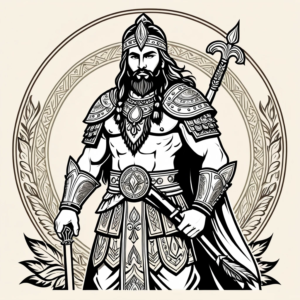 viking paladin in indian folk outfit, vector graphics, strong contours