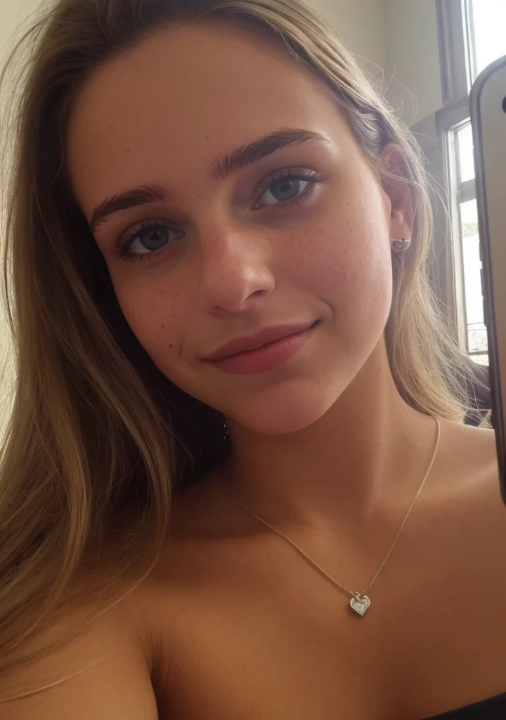 uma selfie de uma jovem bonita, Taken with iPhone camera