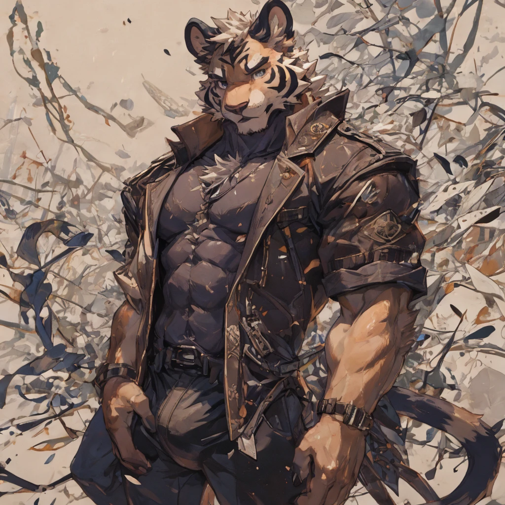 {{bara extremely handsome white tiger,}} {{white fur,}} white, professional model like, wearing elegant ornate suit jacket, trousers, white dress shirt and necktie, white fluffy furry body and limbs, loafers, very tall, very broad shoulders, narrow waist, muscular arms, massive pecs, purple eyes, very long legs, massive bulge, sophisticated hot look, 3/4 view, best quality, high detail, CG image, character splash art, silver earring on left ear, sultry smirk