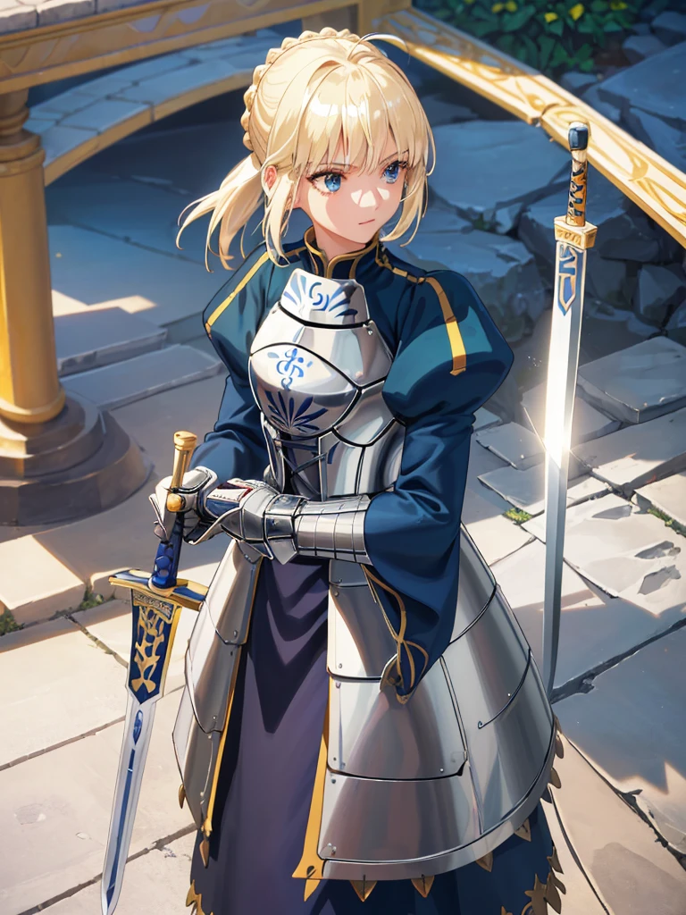 (masterpiece:1.4), (Highest quality:1.4), Realistic, One girl, Artoria Pendragon, armor,, (destiny/Stay Night\), sword, holding sword:1.1), High resolution, Cowboy Shot, Outdoor, unity 8k wallpaper, (figure:0.8), (Beautiful attention to detail:1.6), Highly detailed face, Perfect lighting, Highly detailed CG, (3D Face:1.1), (Shiny skin:1.5), (超High resolution intricate face details), (Facial skin pores:1.3), 超High resolution cloth texture, (Canon EOS-1D X Mark III camera for outstanding detail:1.2), (Combined with Canon EF24-70mm f/2.8L II USM Lens:1.2), (エクスカリバーの大きなswordを持っている:1.2)