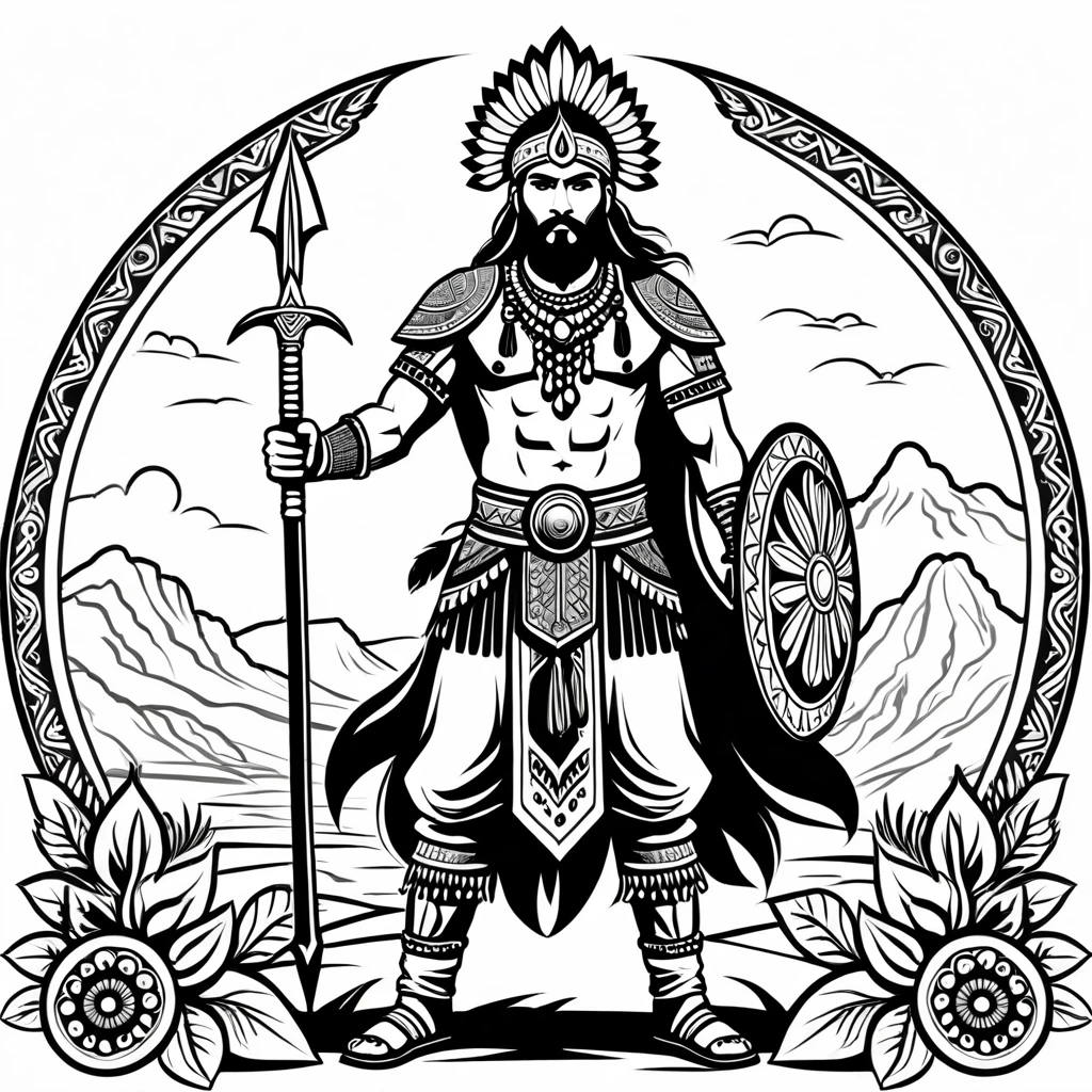 viking warrior in indian folk outfit, vector graphics, strong contours