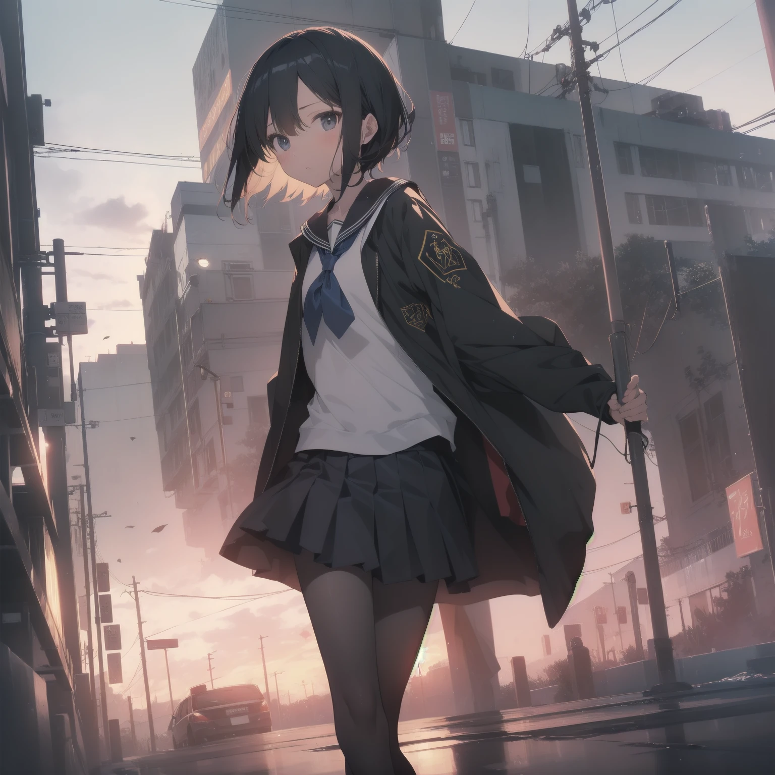 ultra-absurdres-Top quality by artist God, ultra-detailed, high resolution, anime moe artstyle, best anime 8k konachan wallpaper, pixiv contest winner, pool:2810, perfect anatomy,break, 1girl, (Please draw a girl walking sleepily to school alone. )break,(Solo,little female, 13-year-old:1.3),Full limbs, complete fingers,a junior high school student, (very short hair), short cut, flat chest, , small butt, small black eyes, beautiful detailed eyes, well-proportioned iris and pupils, expressive eyes, highres detailed hair, soft expression, salor school_uniform, sailor collar, serahuku, bow, pleated skirt,(Detailed Lighting), (Detailed background), in the School commute route. break,super detailed skin, Best cinematic lighting powered by famous artist, 8k,beauty illustration,photoshop_(medium),very aesthetic,break,((artist:yuuhagi_(amaretto-no-natsu) )), artist:clamp ,artist:carnelian ,artist:kantoku ,