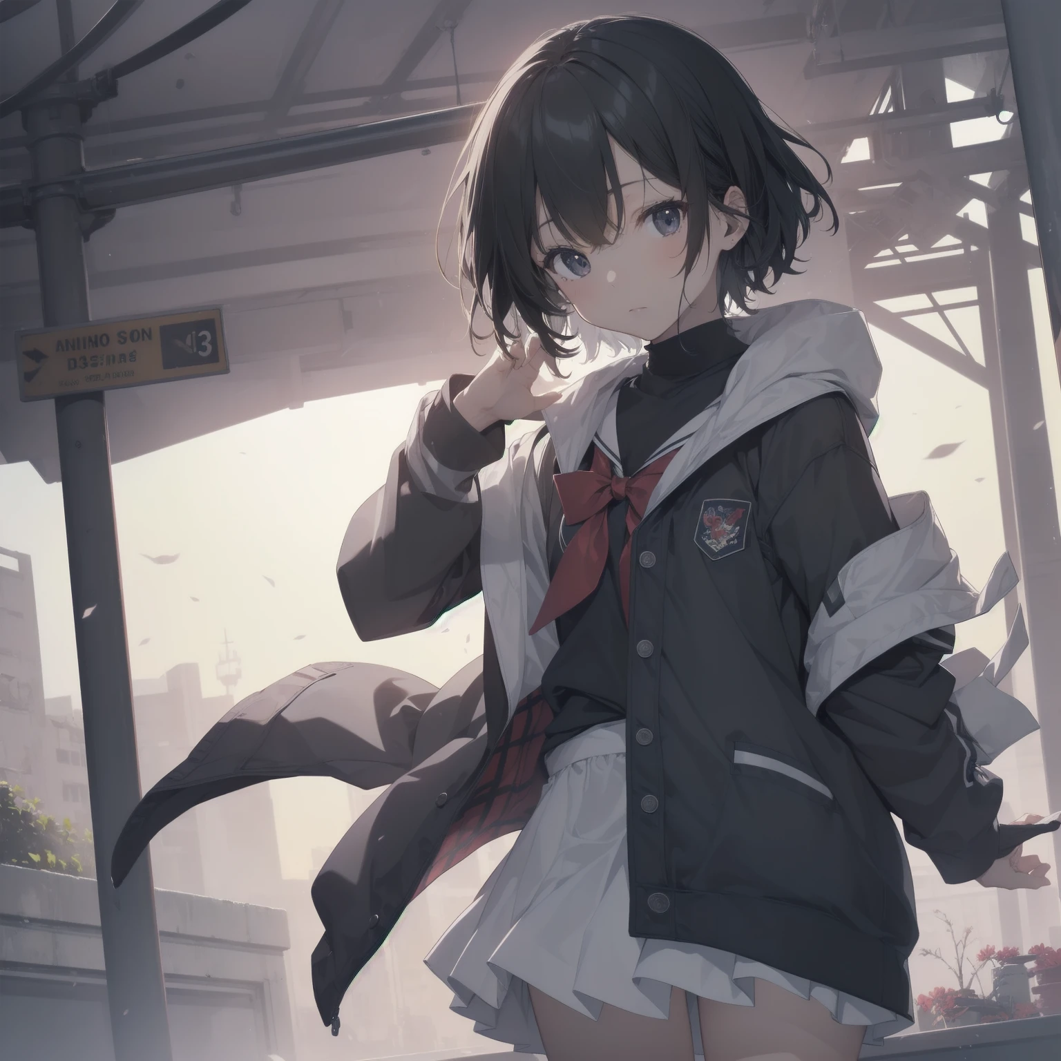 ultra-absurdres-Top quality by artist God, ultra-detailed, high resolution, anime moe artstyle, best anime 8k konachan wallpaper, pixiv contest winner, pool:2810, perfect anatomy,break, 1girl, (Please draw a girl walking sleepily to school alone. )break,(Solo,little female, 13-year-old:1.3),Full limbs, complete fingers,a junior high school student, (very short hair), short cut, flat chest, , small butt, small black eyes, beautiful detailed eyes, well-proportioned iris and pupils, expressive eyes, highres detailed hair, soft expression, salor school_uniform, sailor collar, serahuku, bow, pleated skirt,(Detailed Lighting), (Detailed background), in the School commute route. break,super detailed skin, Best cinematic lighting powered by famous artist, 8k,beauty illustration,photoshop_(medium),very aesthetic,break,((artist:yuuhagi_(amaretto-no-natsu) )), artist:clamp ,artist:carnelian ,artist:kantoku ,