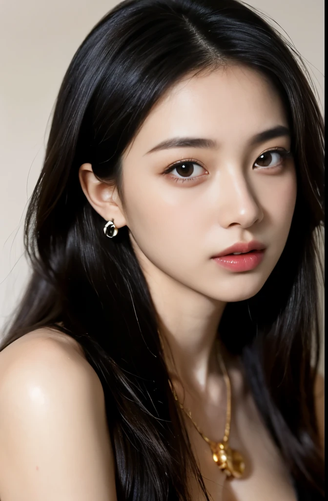 (masterpiece:1.3), (8 thousand, realistic, RAW photos, best quality: 1.4), (1 woman),(very sexy), (Beautiful makeover), (유난히 아름다운 realistic 얼굴), (Build a beautiful body) , (long eyelashes), (double eyelid), (black hair. parted, long hair:1.3), (아름다운 parted스타일), (Realistic and truly beautiful and delicate eyes), (beautiful and big breasts), (realistic and beautiful skin), (absurd), (attractive), (ultra high resolution), (extremely realistic), (very detailed), (golden ratio), (necklace), (earring), (So beautiful and sexy)