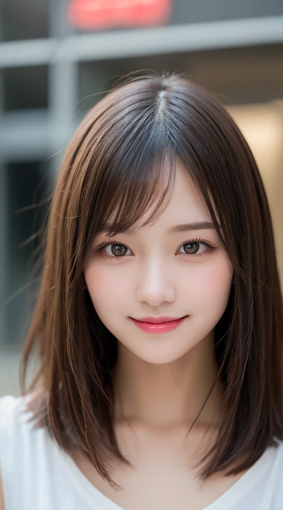 Tabletop, Highest quality, shape, Very detailed, finely, High resolution, 8k wallpaper, 完璧なダイナミックな構shape, Beautiful and detailed,ランダムなcute髪,,Natural color lip, Bold sexy pose,smile、20-year-old girl、cute、Looking into the camera,Always blur the background,Perfect and beautiful face,Slim face and figure,Big eyes、Putting on gal makeup,Small face,Shooting from below、smile,Blurred Background,Elegant feminine face、Cyberpunk Fashion、smile、Real Photo、Raw photo、Real human skin,finely描かれた肌:1,4、Normal anatomy