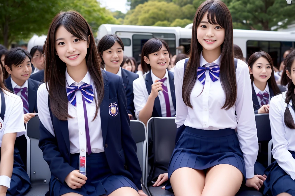 Center View、An Asian woman in a short skirt and bow tie is sitting on a train、Cute school girl、Japanese girls uniform、Wear Japan 、Japanese 、Surreal 、Dressed as a high school girl、Surreal 、Wear a uniform、Realistic school girl、Girl in uniform、Wear a uniform、 Pause、Whole Body Ezbian、Nice skin、Glowing Skin、Nice thighs、Shining thighs、Shining Regaleg , Japanese High School 、Nogizaka Idol、Korean Idol、Tai Gu emphasized、One person、crowd、Ultra mini skirt
