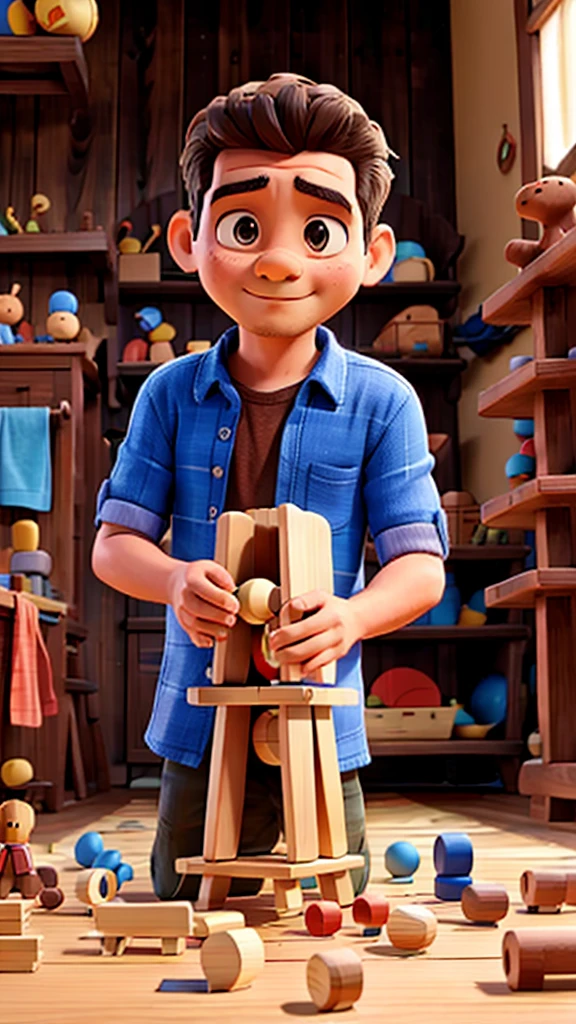 A man making wooden toys