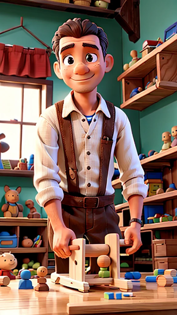 A man making wooden toys