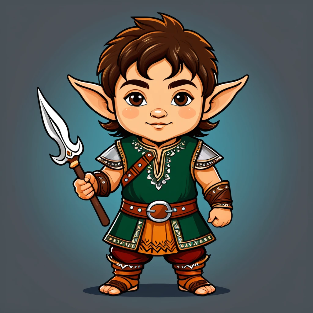 viking halfling in indian folk outfit, vector graphics, strong contours
