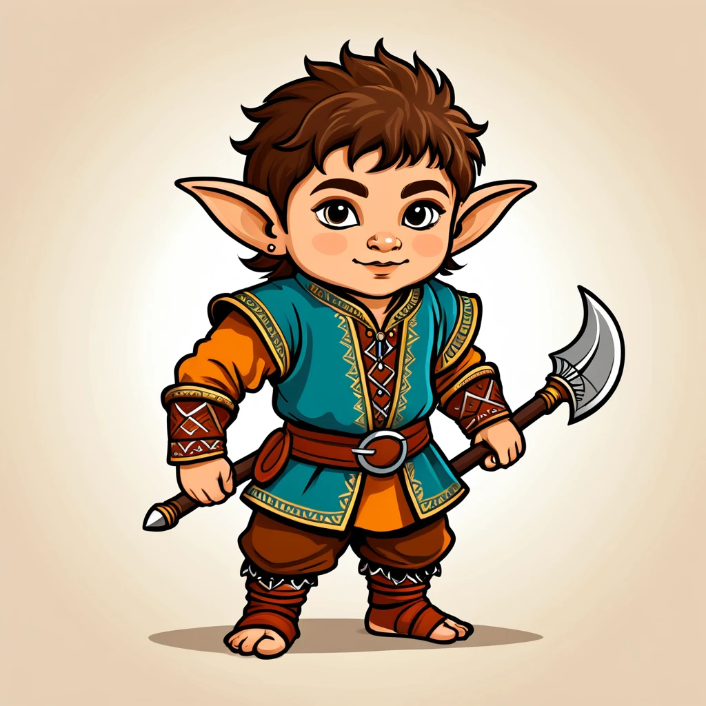 viking halfling in indian folk outfit, vector graphics, strong contours