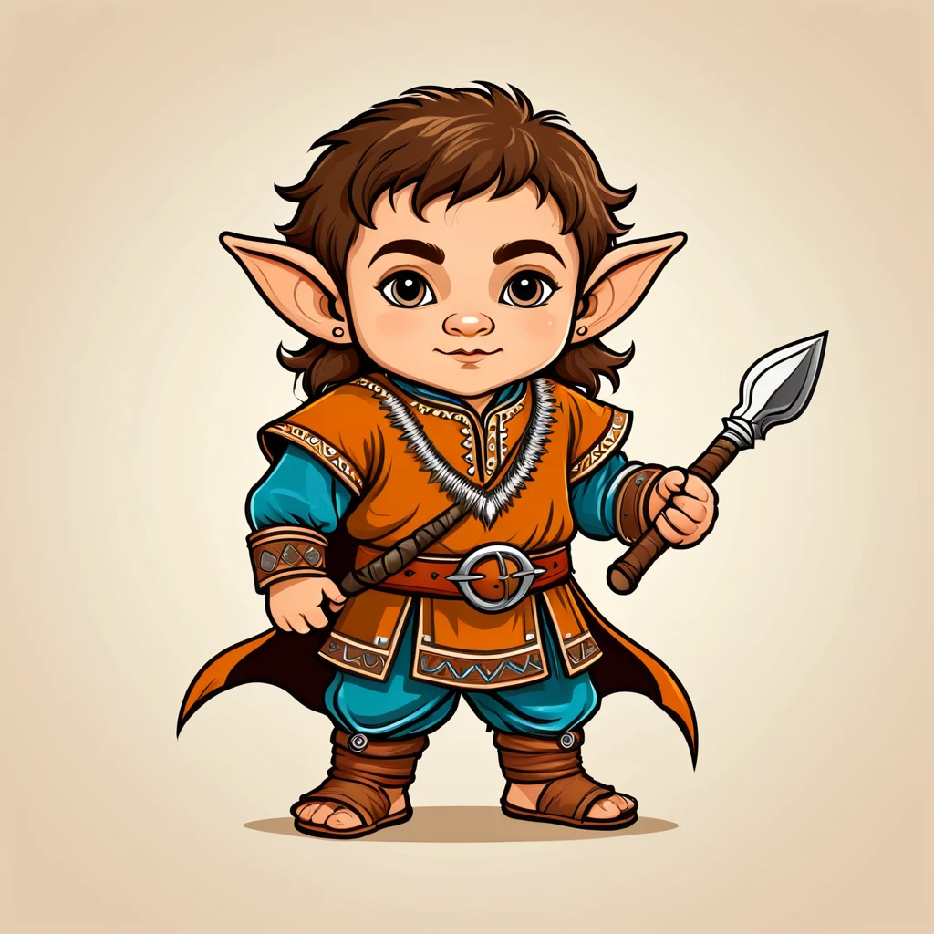 viking halfling in indian folk outfit, vector graphics, strong contours