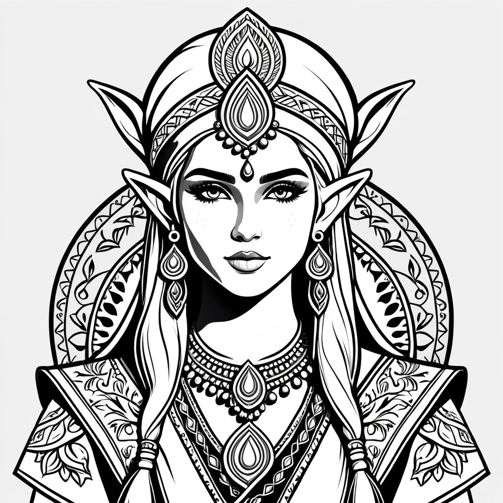 viking elf in indian folk outfit, vector graphics, strong contours