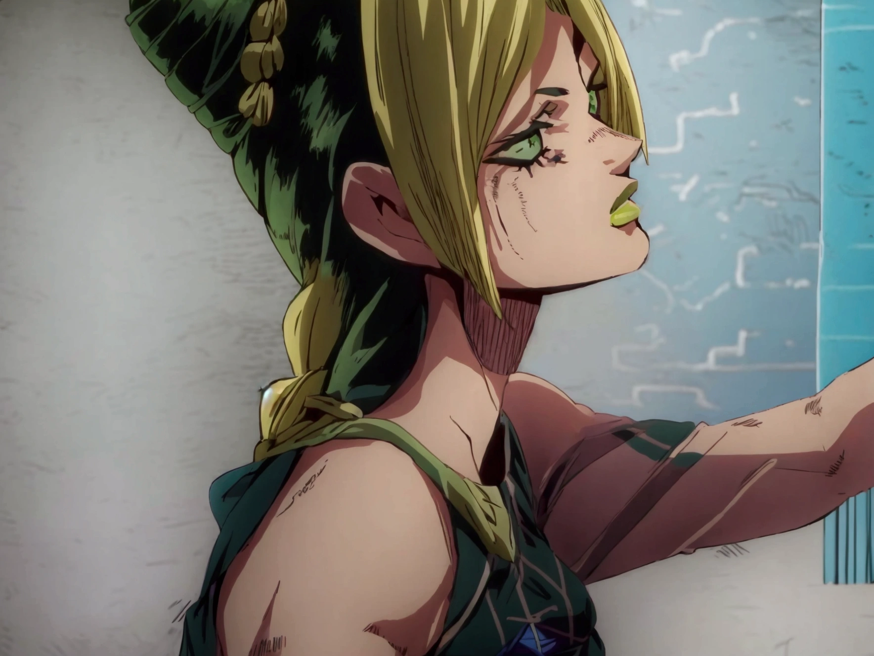  jolyne, big breasts, (micro bikini)
(((shiny hair, shiny skin))) ((sticking out tongue))