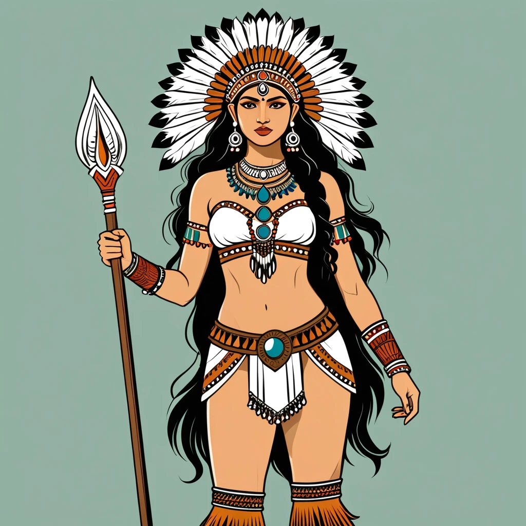 viking amazon in indian folk outfit, vector graphics, strong contours
