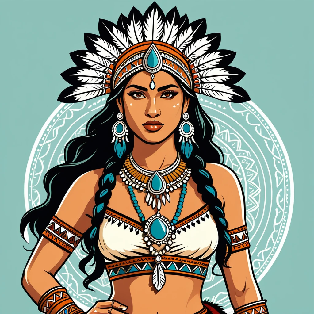 viking amazon in indian folk outfit, vector graphics, strong contours
