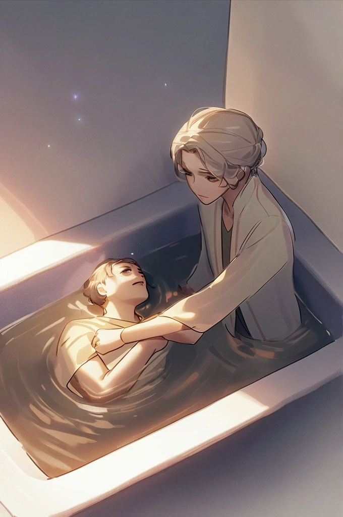 Big sister and little brother naked in the bathtub
