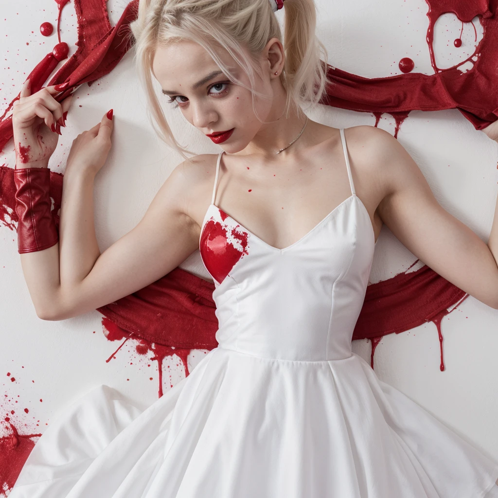Harley quinn in blood soaked white satin dress