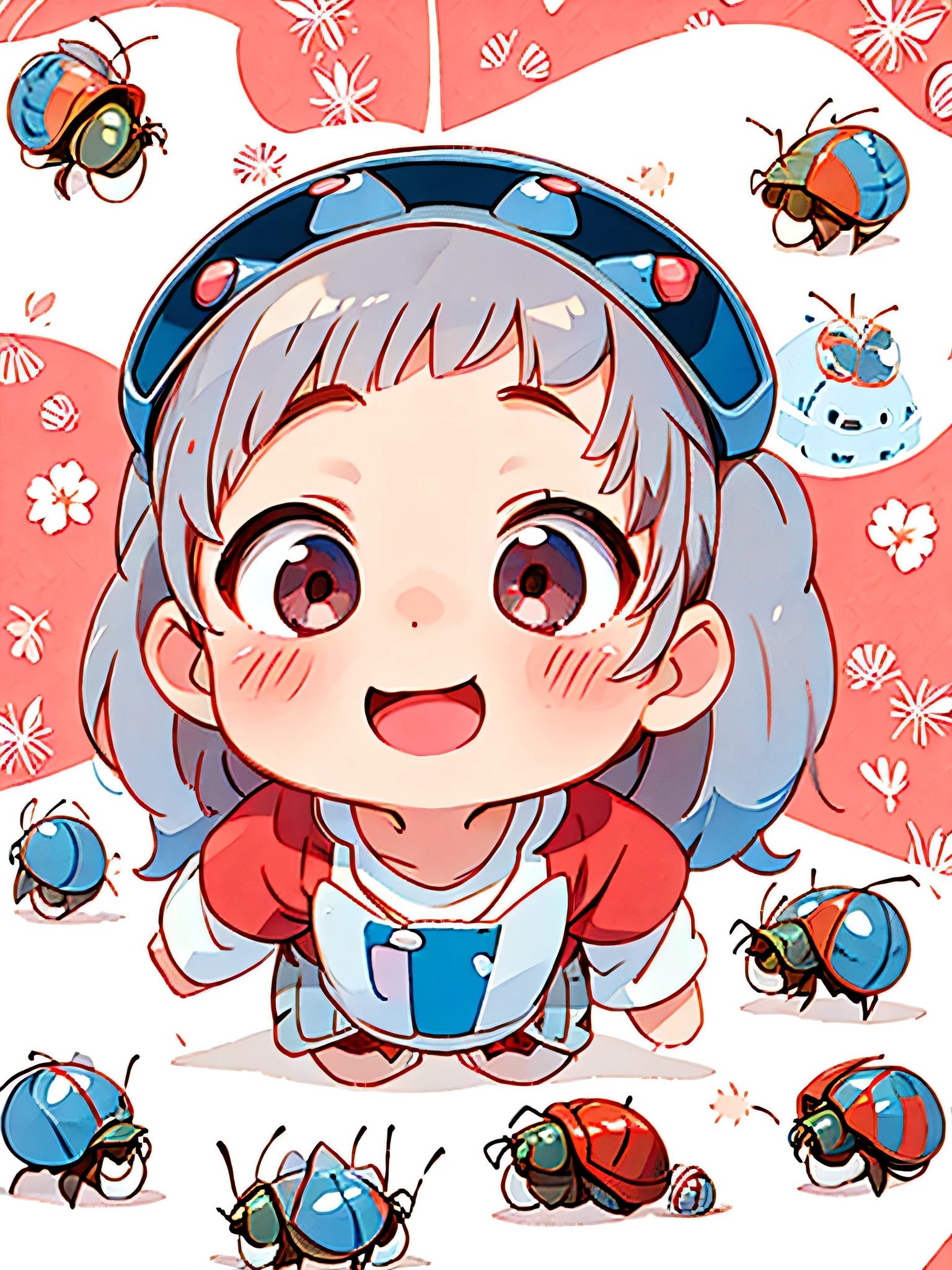 Momoko Sakura Red and White style, Kawaii Design, The most beautiful girl of all time、chibi, (((Cute pillbug))), smile