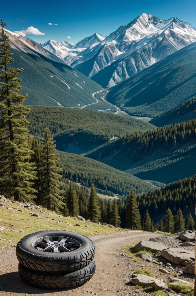 Beautiful 3 tires against the background of mountains 