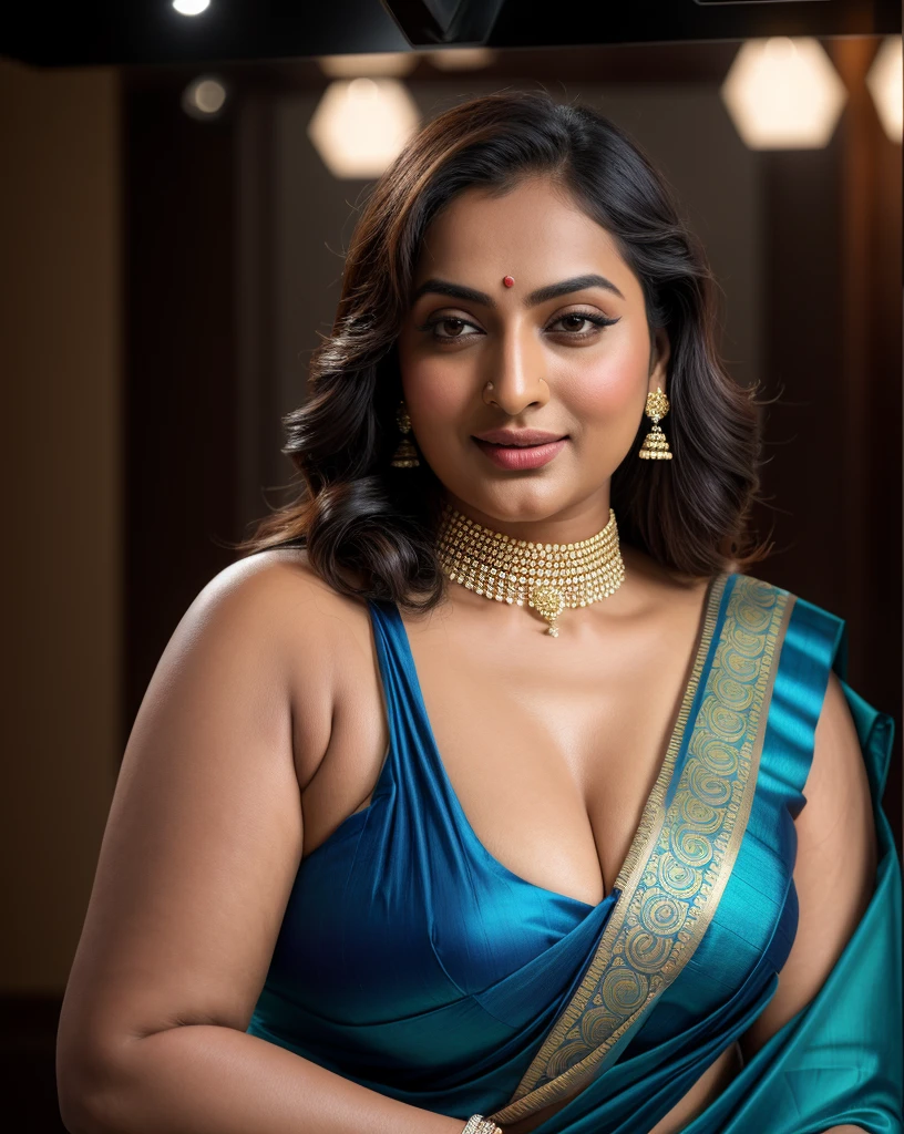 Foto RAW, photorealistic, photography, full body shot, master shot, perfect eyes, goddess like beauty, pierced eyes, perfect thick chubby mallu Desi aunty bhabhi, Wearing a Stanapatta, a chest-band.Saree model, model Photography, Indian saree shoot, Indian traditional wear advertising photography, traditional wear brand shoot, face of Indian actress Sonakshi Sinha, masterpiece, realistic, realism, incredible details,  pleasure, photorealism, detailed skin, skin pores, high contrast, photorealistic Artstation 8k HD digital art trend of high definition and detailed realistic skin texture, ultra detail, realistic skin texture, armature, best quality, ultra high definition, (photorealistic:1.4),, high resolution, detail, raw photo, sweat, Re sharp, by Lee Jefferies Nikon D850 Film Stock Photo 4 Kodak Portra 400 Camera F1.6 Lens Rich Color Ultra Real Realistic Realistic Textures Dramatic Lighting Unreal Engine Trending at Art Station Cinestill 800,(pele altamente detalhada: 1.2), 8k UHD, DSLR, soft-lighting, alta qualidade, grain of film, Fujifilm XT3,she didn't like to wear blouse or bra, she is happy to wear only saree, she hates blouse or bra, detailed hairy armpits, hyper realistic skin, skin pores, sweat, veins, 