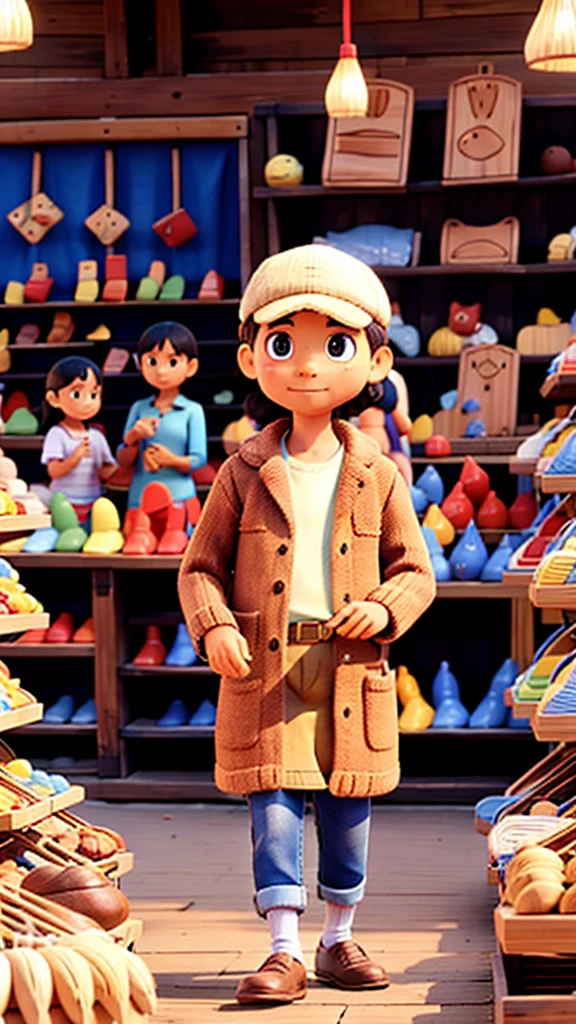 People buying wooden toys in the market