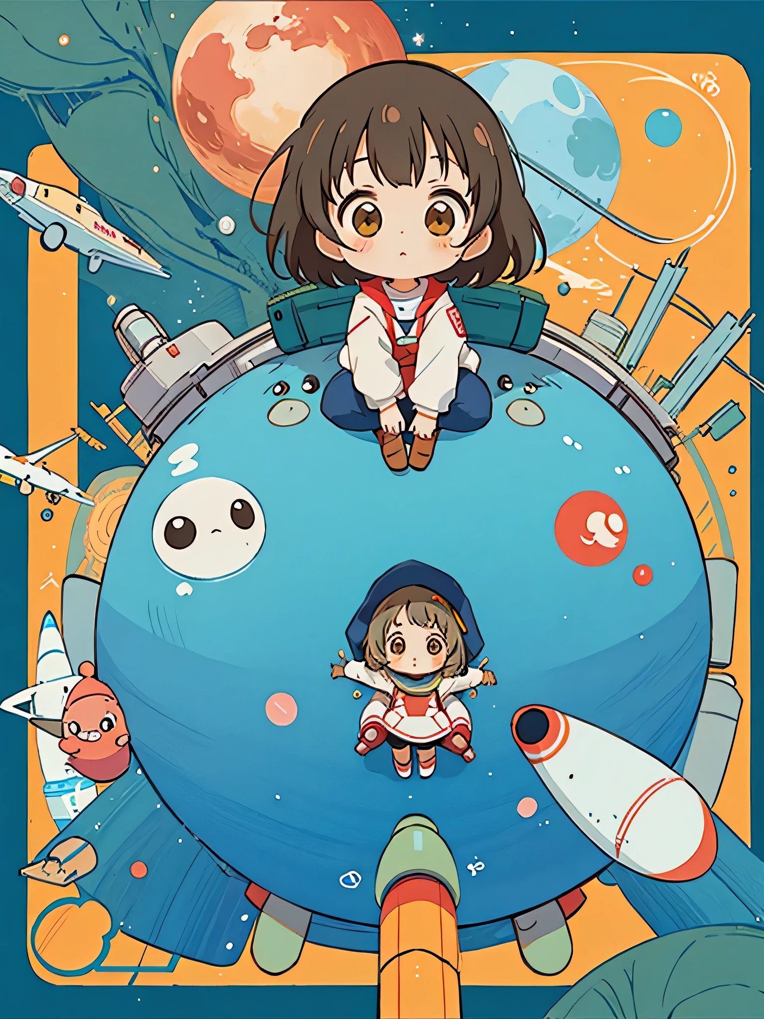 Hayao Mayazaki style, Kawaii Design, The most beautiful girl of all time、Chibi,  totoro, Space Travel, Mars, Spaceship